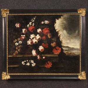 Antique Painting Still Life With Flowers From 18th Century