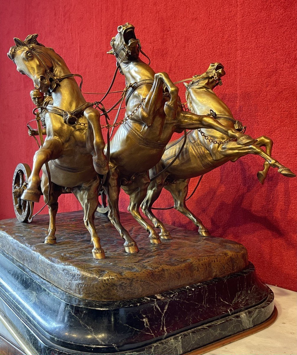 Roman Chariot Race, Large Bronze Sculpture By Antonio Vaneti (1881-1962) / Gladiator Ancient Rome  Greece / Creek Games / Charioteer Horse-photo-4