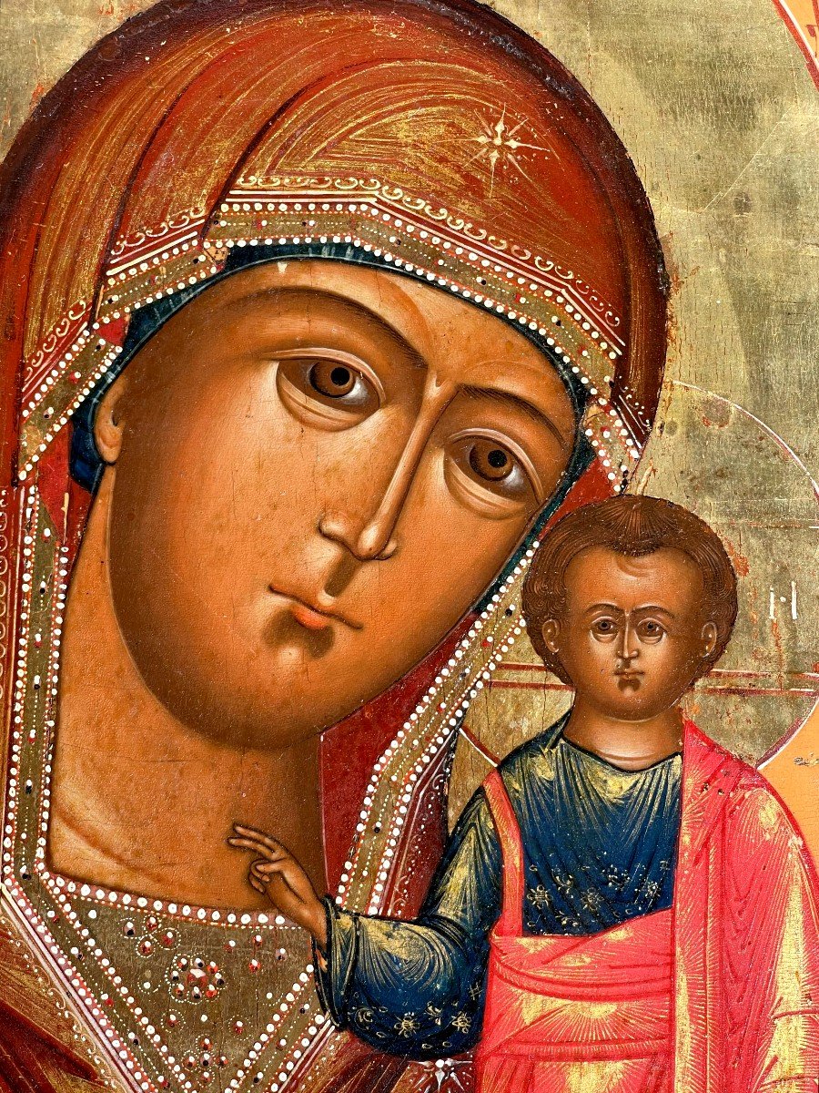 Icon Of The Mother Of God Of Kazan, Russia Circa 1850 / Orthodox / Virgin Mary-photo-3