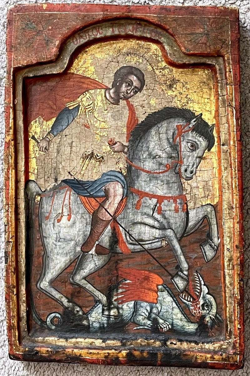 Proantic: Icon Of Saint George Slaying The Dragon, Greece Circa 1700 /