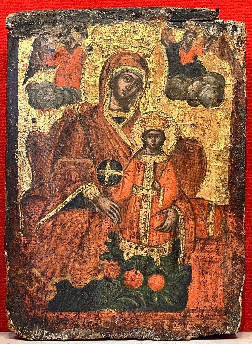 Rare And Large Icon Of The Virgin "imperishable Flower", Greece 17th / Mother Of God / Mary