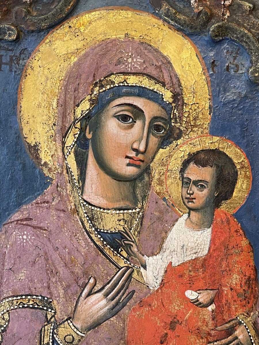 Icône De La Mère De Dieu d'Ivérie, Grèce 18e Siècle / Vierge Marie / Orthodoxe-photo-2