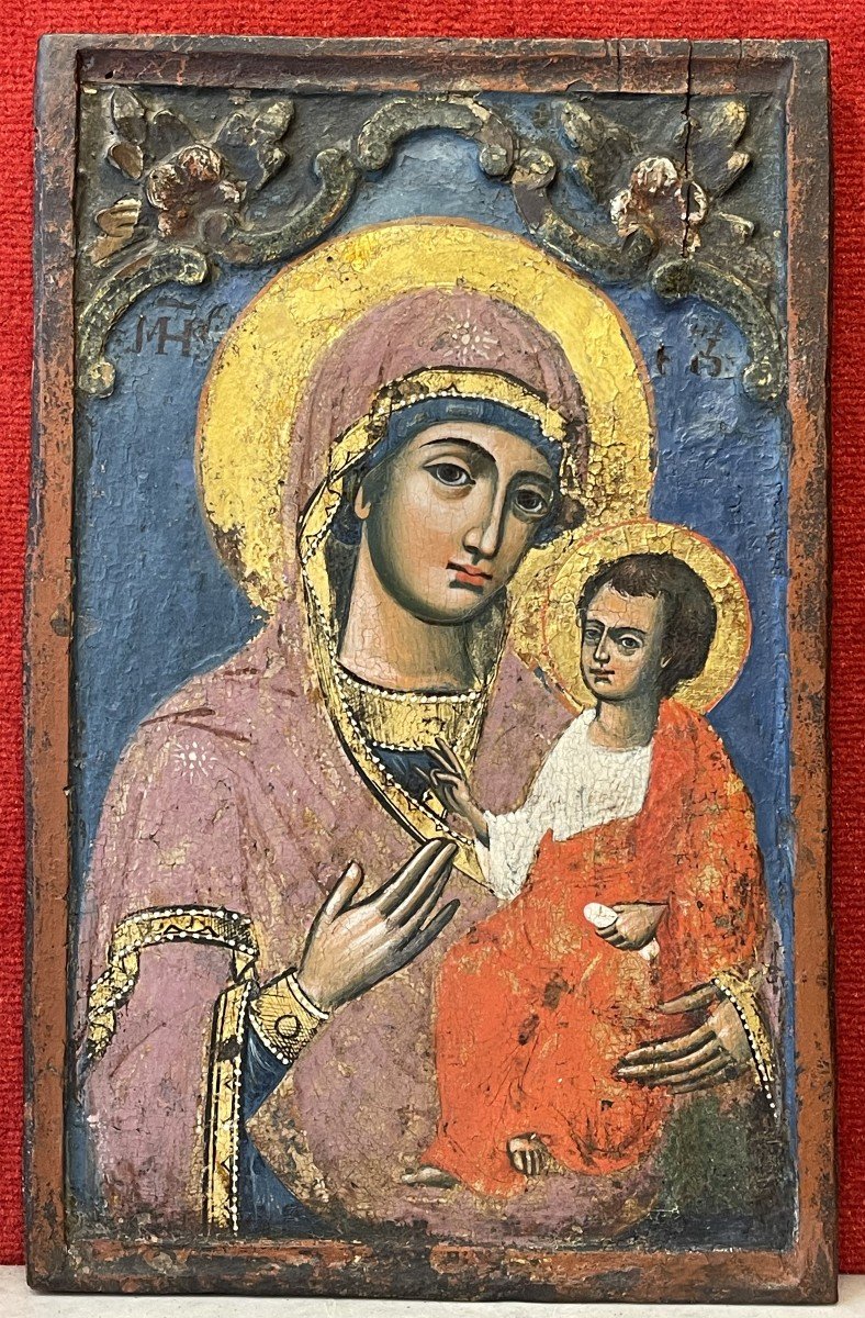 Icône De La Mère De Dieu d'Ivérie, Grèce 18e Siècle / Vierge Marie / Orthodoxe