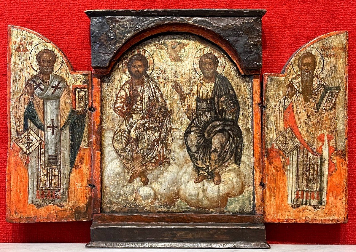 Triptych Icon Of The Holy Trinity, Greece 19th Century / Orthodox