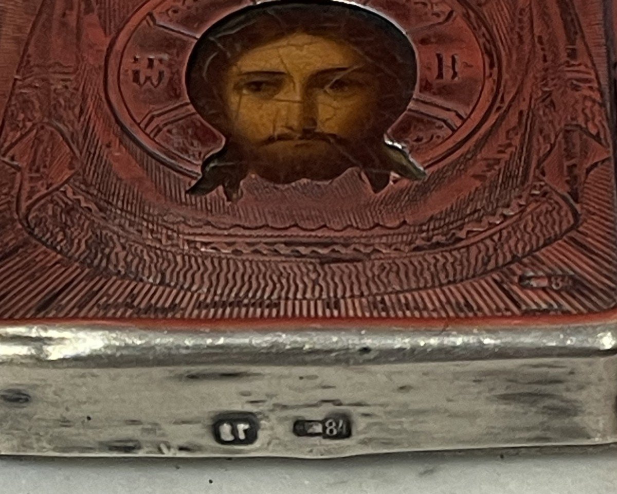 Icône De Voyage Du Christ En Argent, Moscou 19e Siècle / Saint Face / Mandylion / Russie-photo-2