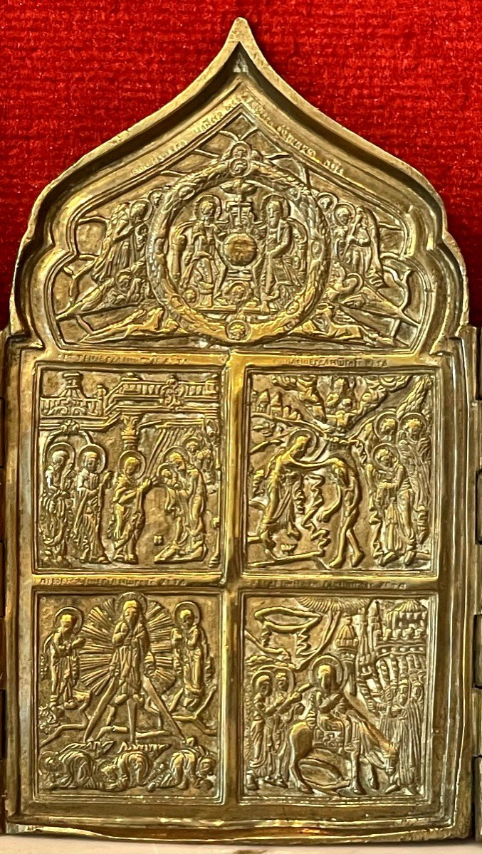 Bronze Travel Icon Of The Great Feasts Of Christianity, Russia 19th Century-photo-2