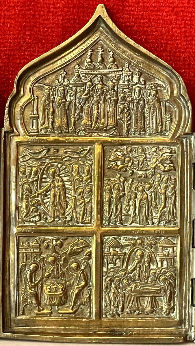 Bronze Travel Icon Of The Great Feasts Of Christianity, Russia 19th Century-photo-3