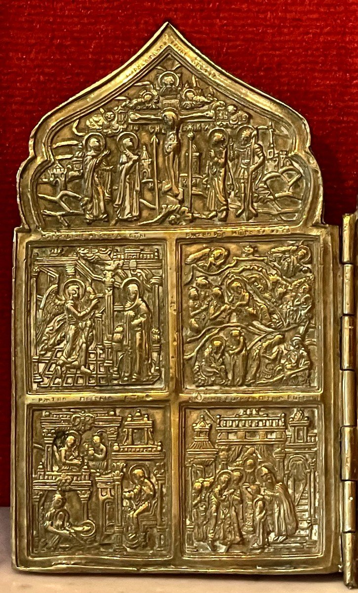 Bronze Travel Icon Of The Great Feasts Of Christianity, Russia 19th Century-photo-4