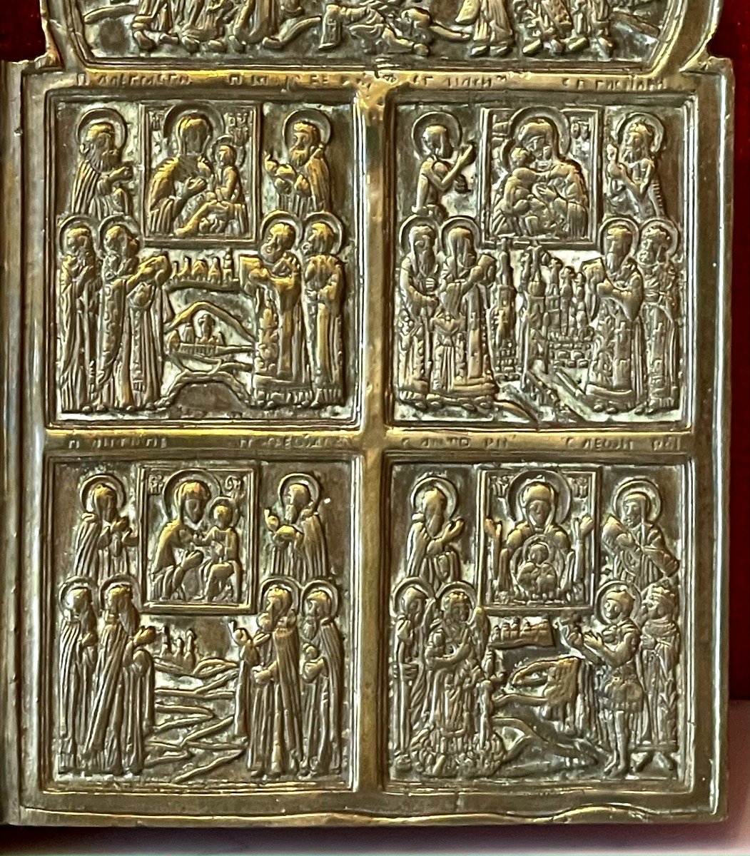 Bronze Travel Icon Of The Great Feasts Of Christianity, Russia 19th Century-photo-1