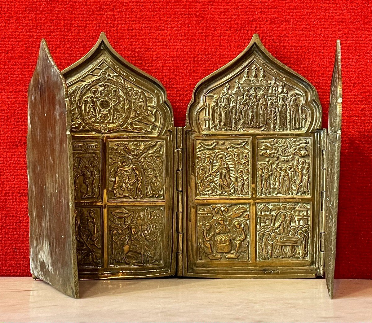 Bronze Travel Icon Of The Great Feasts Of Christianity, Russia 19th Century-photo-2