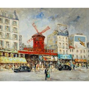 Henri Stienn (1903-1993), Paris Le Moulin Rouge, Huile Sur Toile / France Paysage Urbain