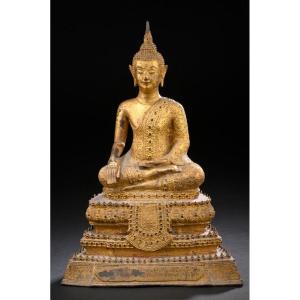 Statue de Bouddha en Bronze Doré, Thaïlande 19e Siècle 