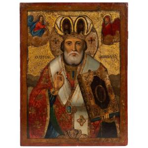 Large Icon Of Saint Nicholas, Greece 19th Century / Orthodox Church