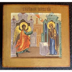 Rare Icon Of The Annunciation, Russia 18th / Virgin Mary / Archangel Gabriel / Mother Of God