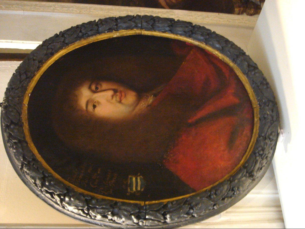 Portrait d'Homme H/T Dans Son Cadre ovale; jeune Magistrat époque Louis XIV-photo-3