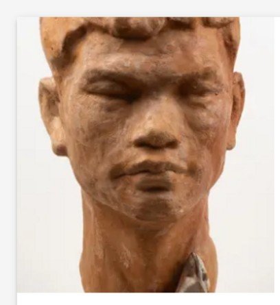 Bust Of Young Asian Man, Original Patinated Plaster, Artist's Proof-photo-2