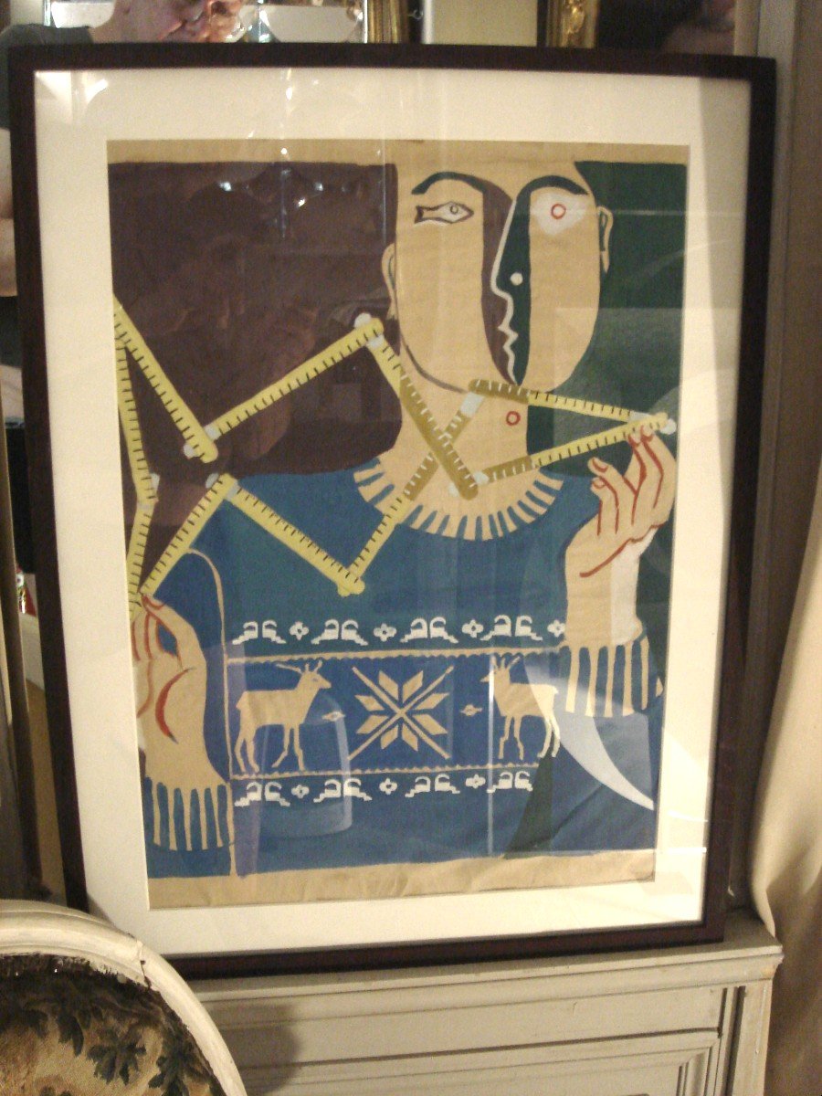 Grand Portrait (47x62 Cm)cubisant ,gouache /papier 1949 ;le Métreur d'Otto Fried Signé & Daté-photo-4