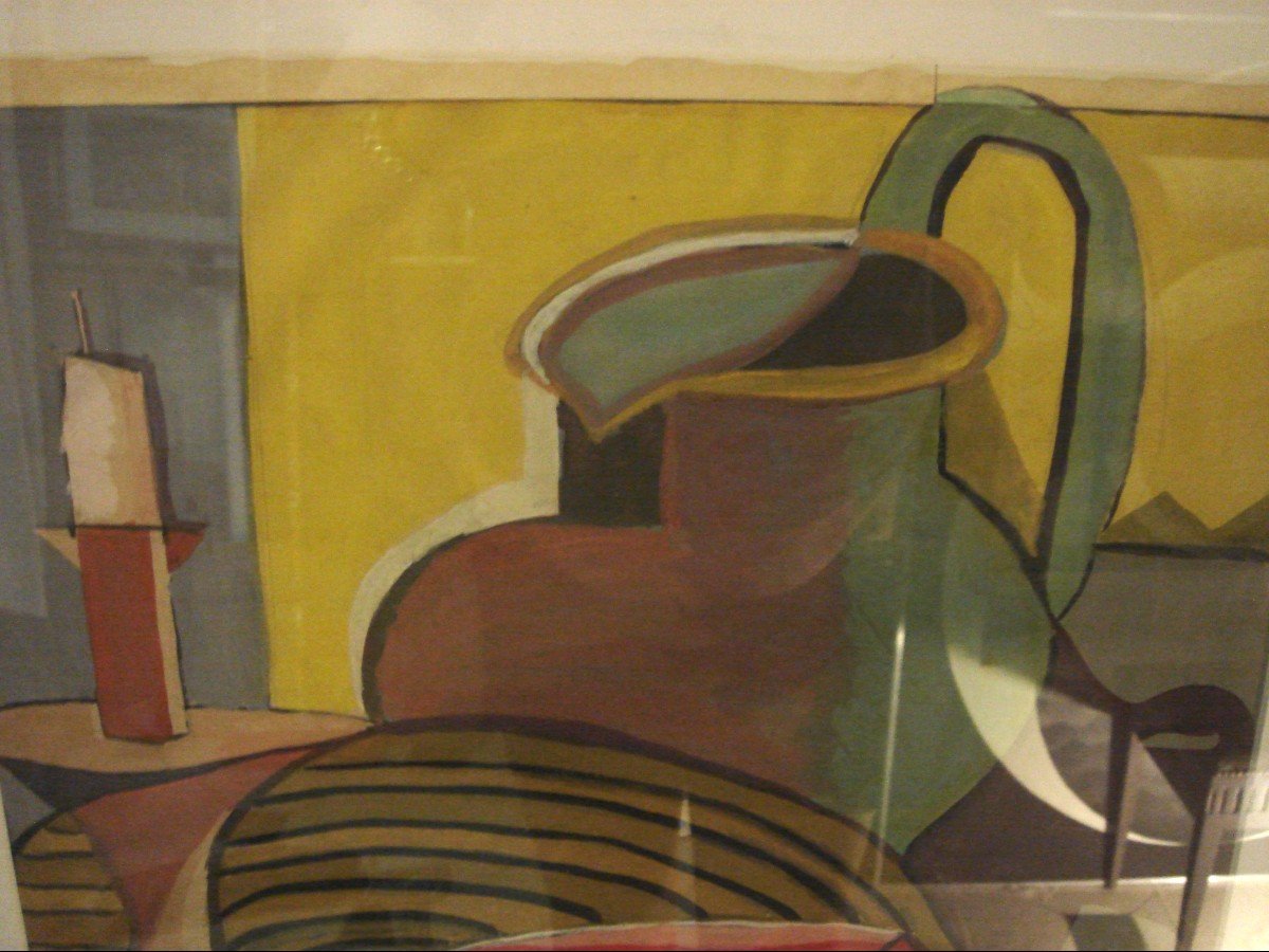 Nature Morte Cubiste Otto Fried  1949 Datéé & Signée-photo-2