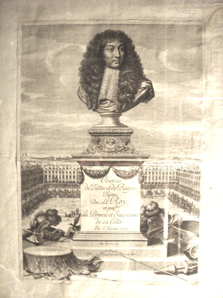 Buste Du Roi Louis XIV Du Frontispice Du Carousel ,grande Gravure XVII E 1670-photo-4