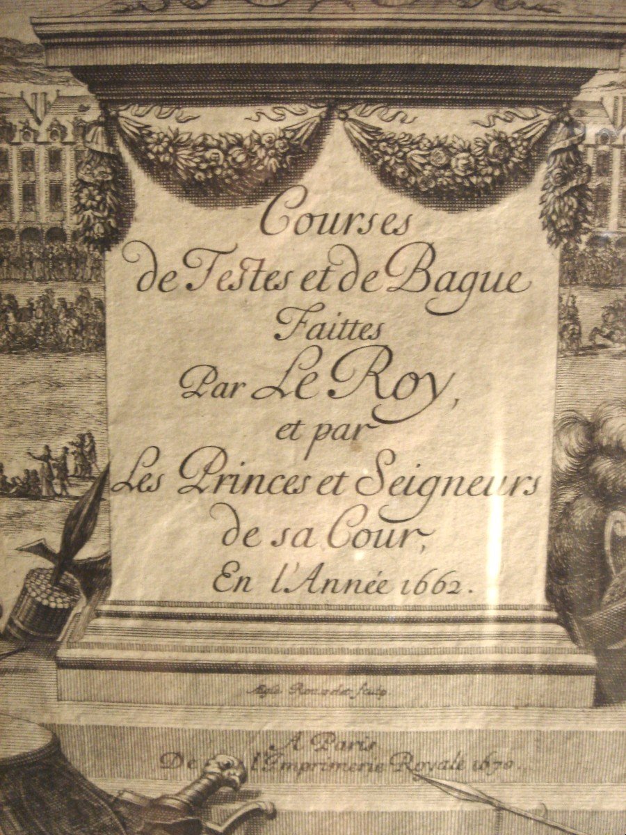 Buste Du Roi Louis XIV Du Frontispice Du Carousel ,grande Gravure XVII E 1670-photo-1