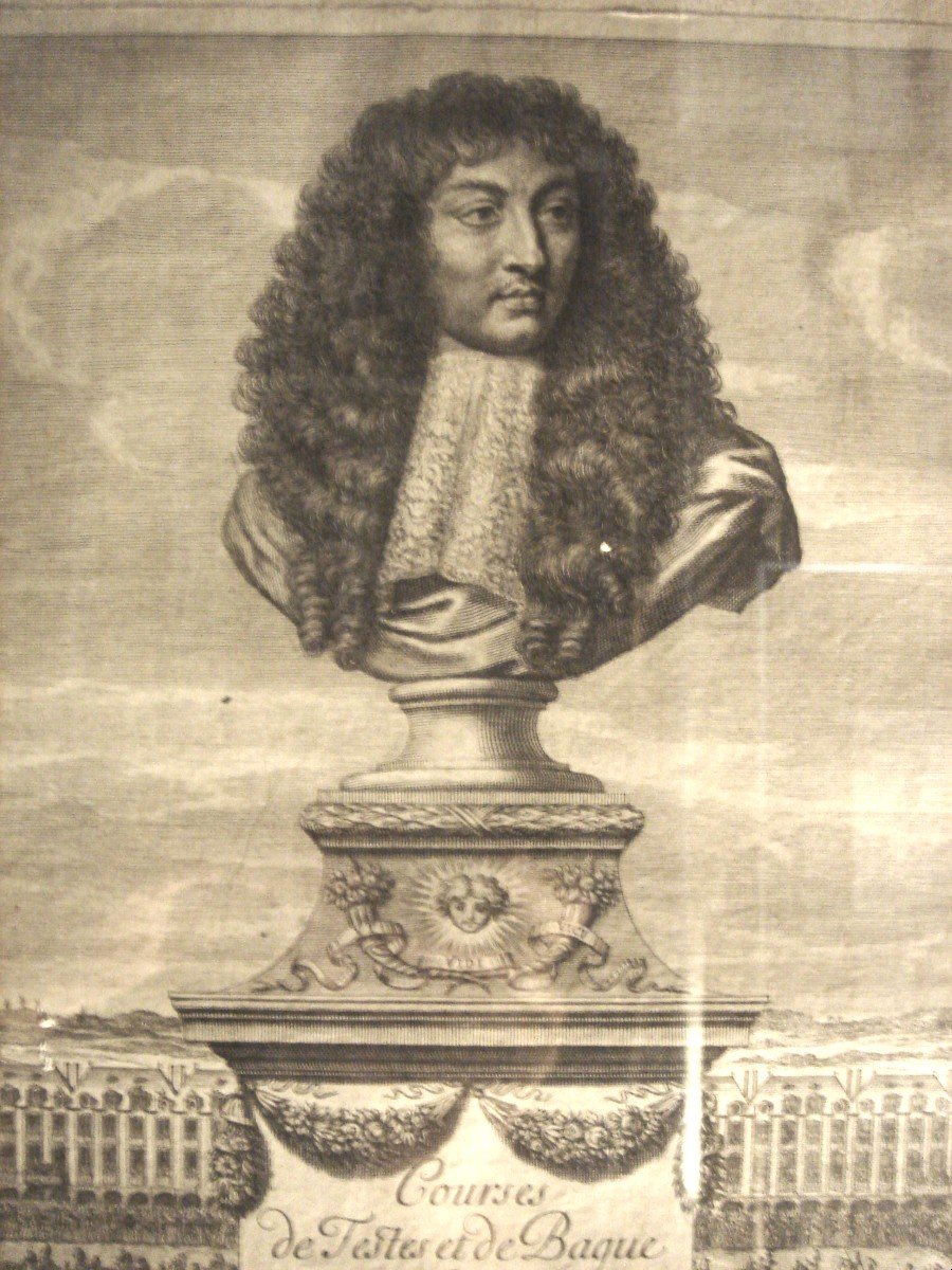 Buste Du Roi Louis XIV Du Frontispice Du Carousel ,grande Gravure XVII E 1670-photo-3