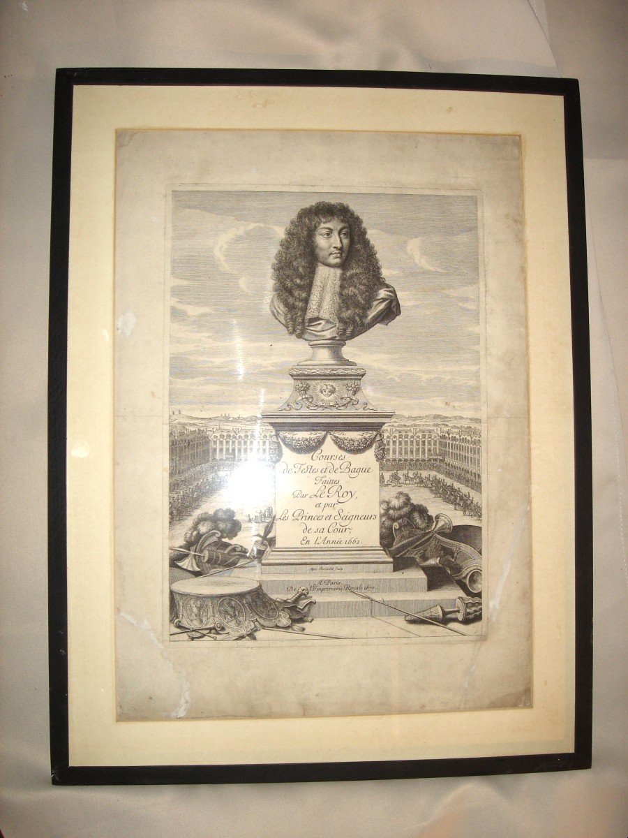 Buste Du Roi Louis XIV Du Frontispice Du Carousel ,grande Gravure XVII E 1670-photo-5