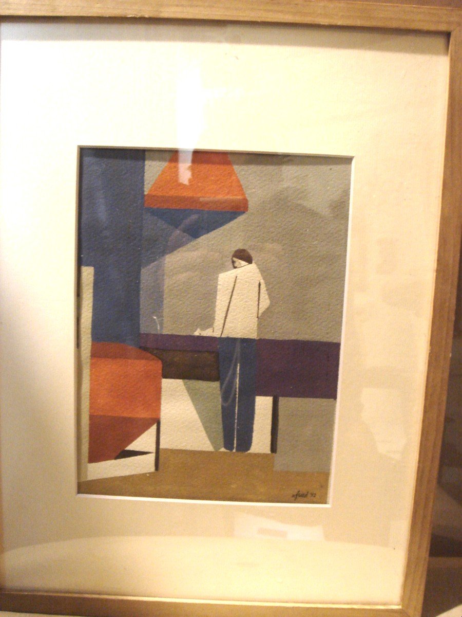 Series Of Seven Signed Oils/paper Dated 52, Trades Of Modernized Industry From The 1950s-photo-1