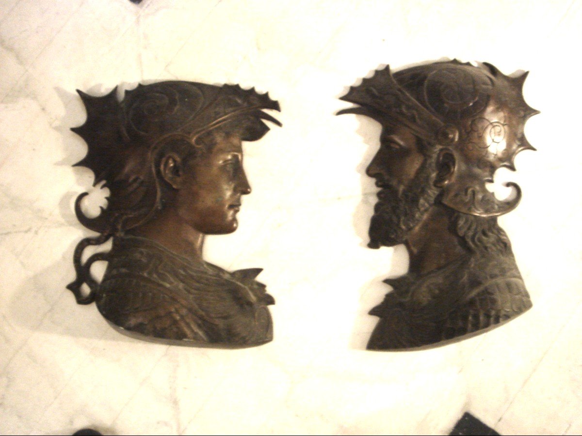 Scipio & Hannibal; Pair Of Large Bas Relief Profiles In Dore Bronze