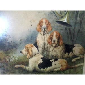 Hunting Scene; Dogs At Rest By René Valette