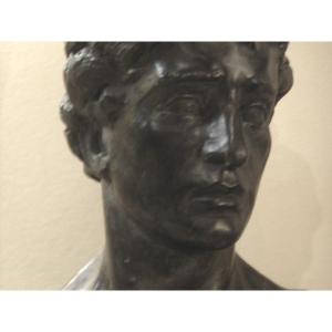 Bust Of Young Man, Original Plaster Bronze Patina By Georges Setta Dated 1939