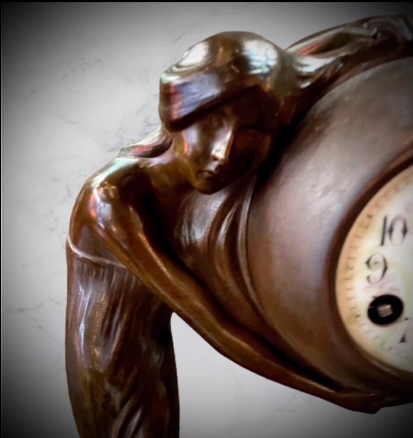 Art Nouveau Bronze Clock By Micael Levy-photo-2