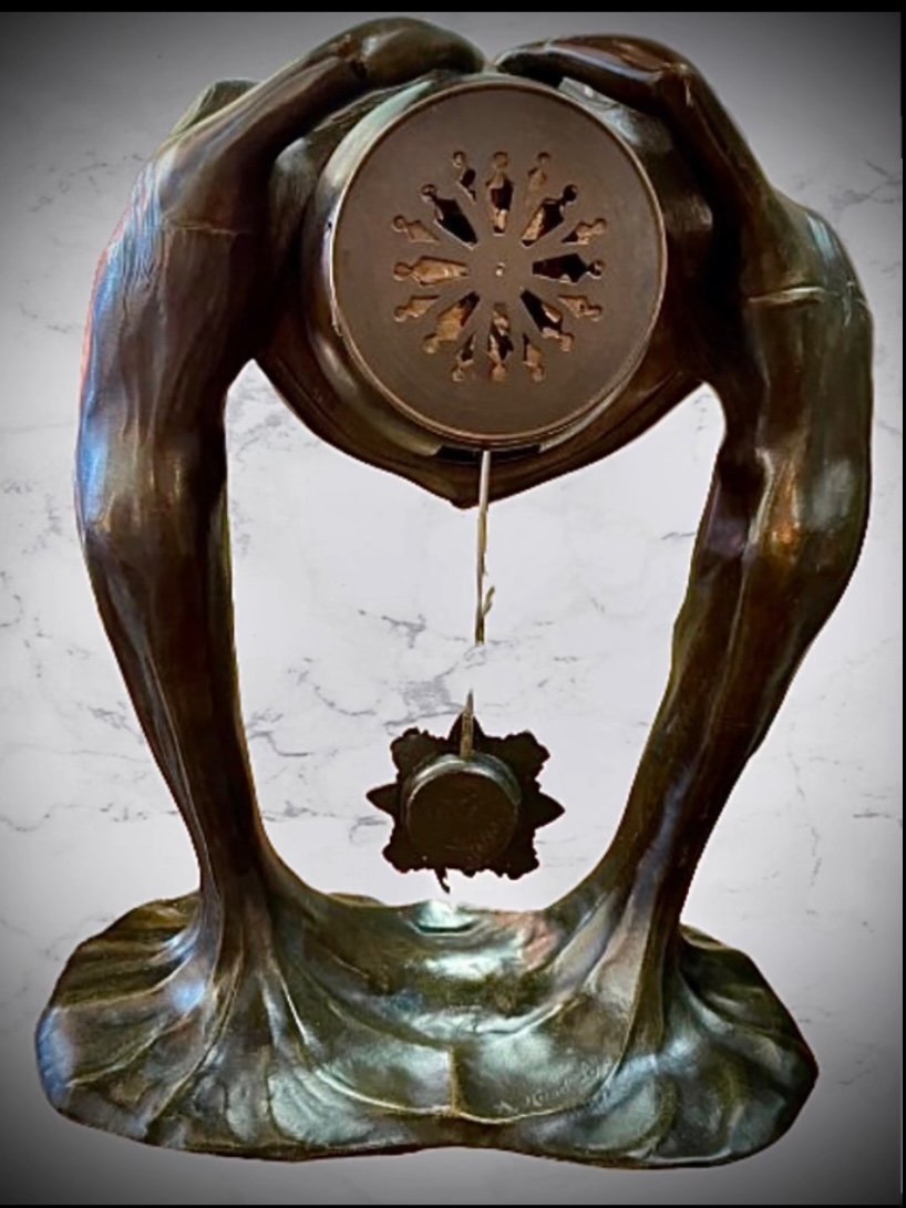 Art Nouveau Bronze Clock By Micael Levy-photo-3