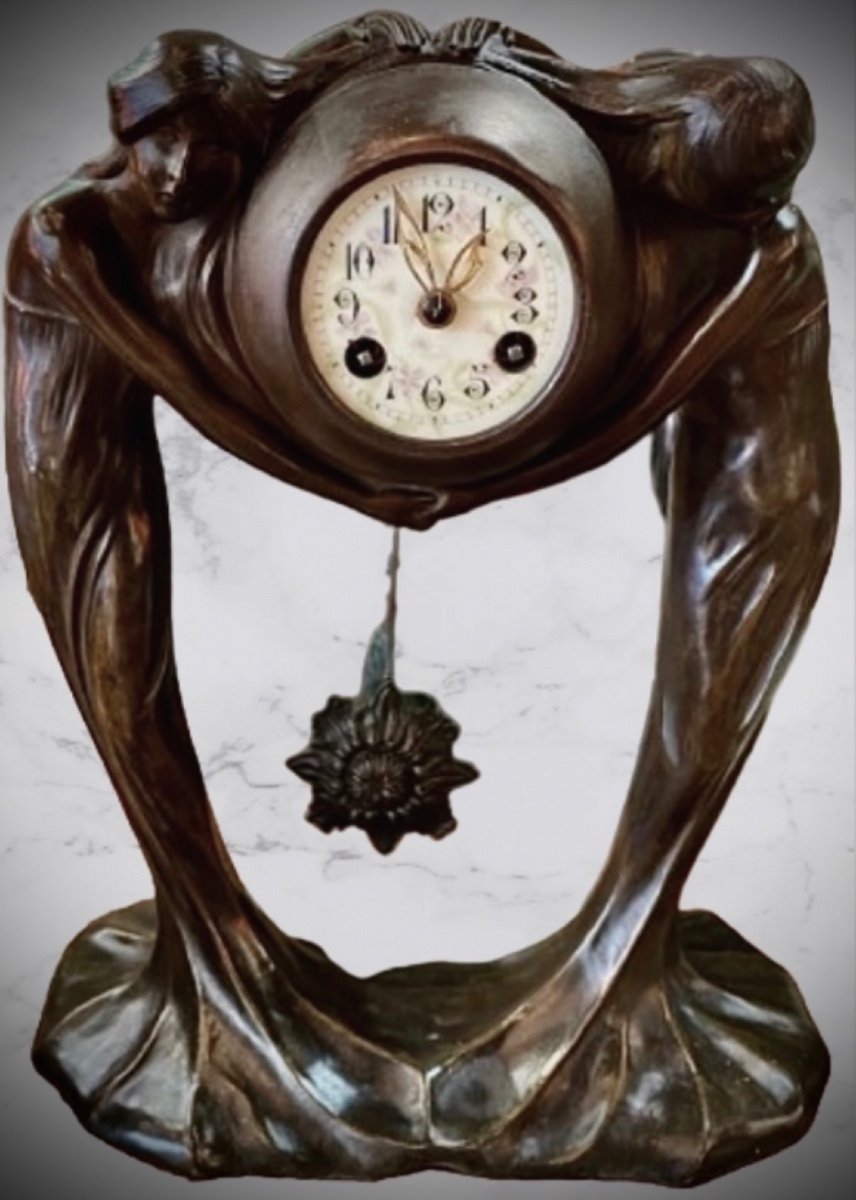 Art Nouveau Bronze Clock By Micael Levy