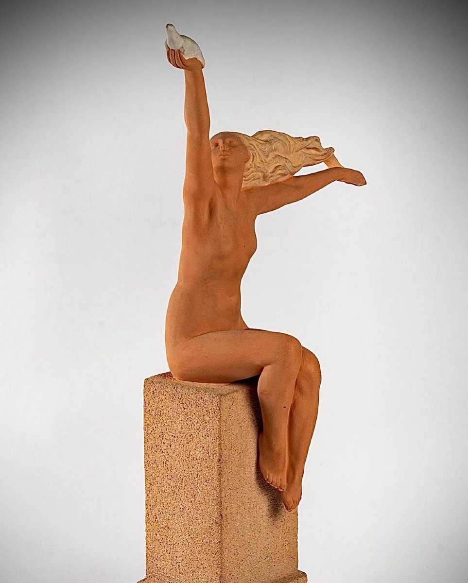 Amadeo Gennarelli Terracotta "woman With A Dove"-photo-3