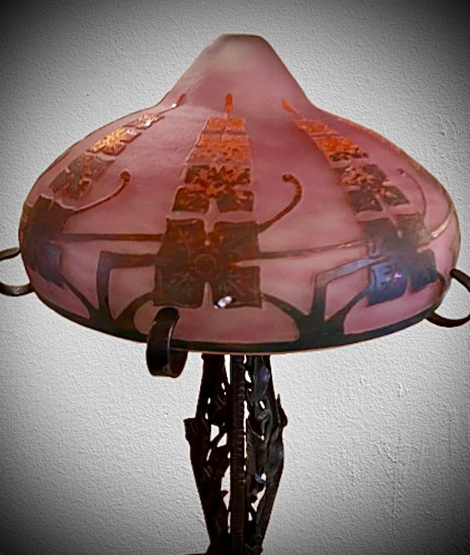 LE Verre Français  A Décor De Clematites LAMPE -photo-3