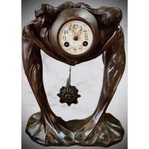 Art Nouveau Bronze Clock By Micael Levy