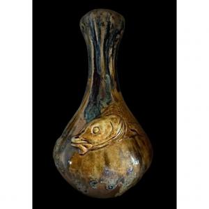 Vase With Fish By Charles Virion And Montigny Sur Loing