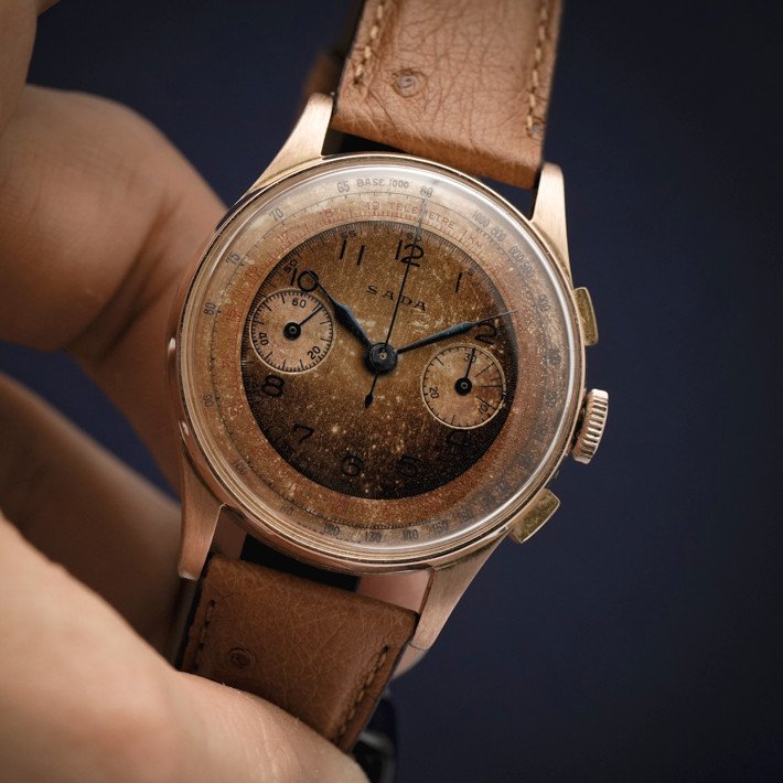 Vintage Chronograph Swiss Chronograph Cie 18kts Rose Gold 37 Mm -1955--photo-4