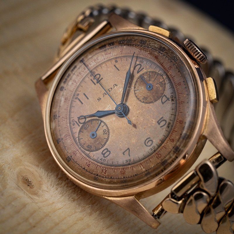 Vintage Chronograph Swiss Chronograph Cie 18kts Rose Gold 37 Mm -1955--photo-1