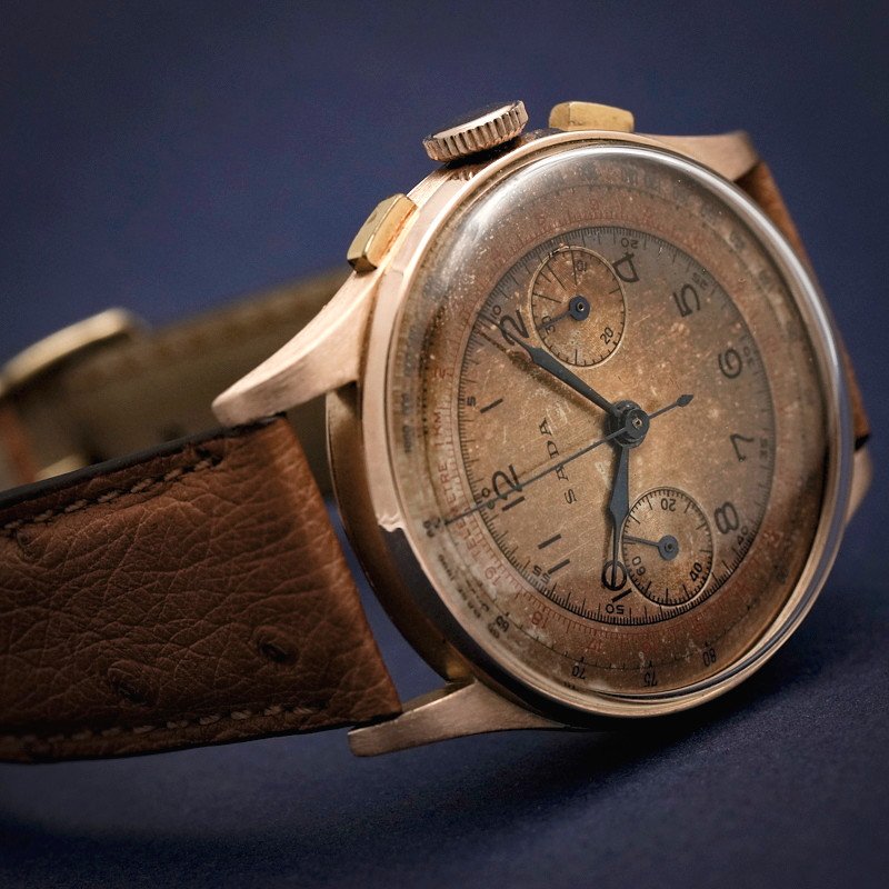 Vintage Chronograph Swiss Chronograph Cie 18kts Rose Gold 37 Mm -1955--photo-6