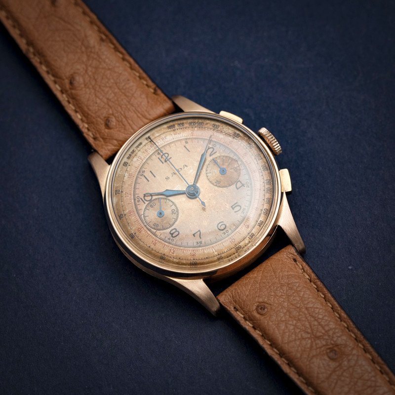 Vintage Chronograph Swiss Chronograph Cie 18kts Rose Gold 37 Mm -1955--photo-7