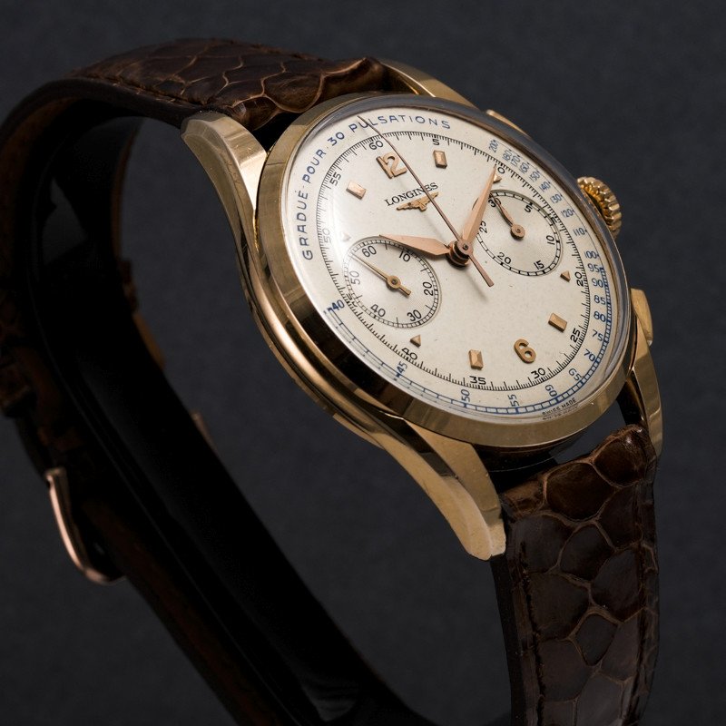 Longines Chronographe Flyback 30ch Or Rose 18k Cadran Pulsations -1950--photo-3