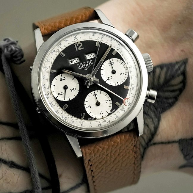 Chronographe Triple Date Heuer Carrera Dato 12 Acier Inoxydable Réf.2547n -1965- -photo-2