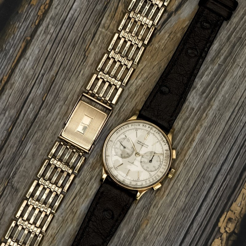  Chronographe Movado Double Signature "mappin & Webb" Or Jaune 18kts -1940--photo-5