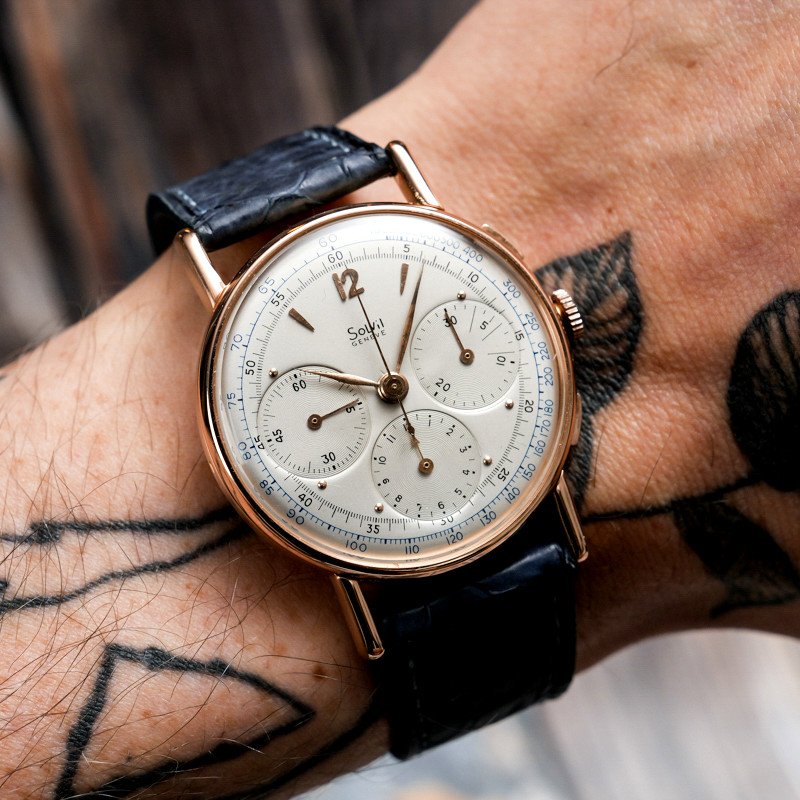 Solvil Manufacture Paul Ditisheim Chronograph 18kt Rose Gold Valjoux 72 -1950--photo-2