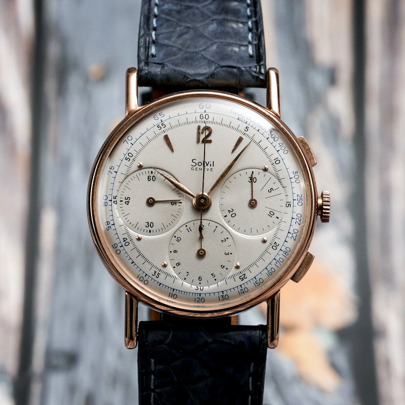 Solvil Manufacture Paul Ditisheim Chronograph 18kt Rose Gold Valjoux 72 -1950-