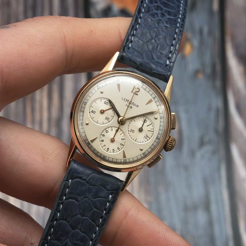 Lemania Chronograph 105 18k Yellow Gold -1950--photo-3