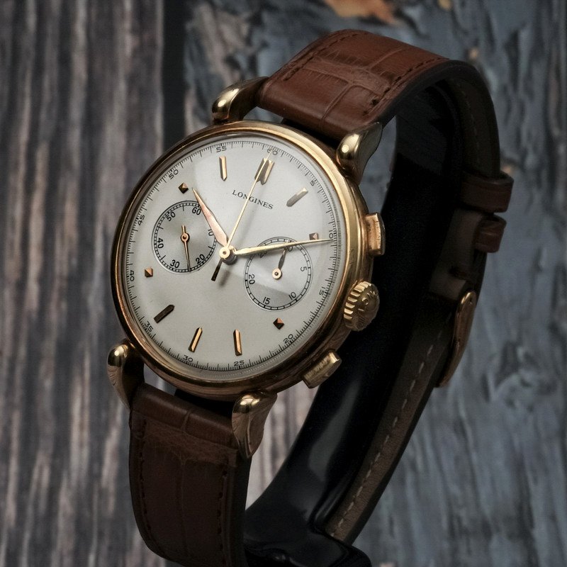 Longines Chronographe Flyback 13zn 38 Mm Or Rose 18kts -1945- -photo-4