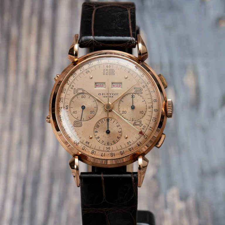 Orator Extra Chronograph Triple Date 18kts Rose Gold Cal.valjoux 72c -1950--photo-2