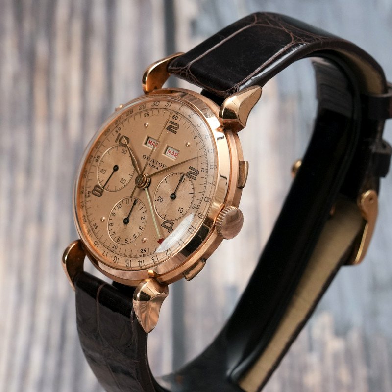 Orator Extra Chronograph Triple Date 18kts Rose Gold Cal.valjoux 72c -1950--photo-3